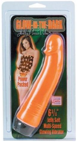 Vibrator Jelly Penis Vibe Glow in the dark, portocaliu, 17 cm